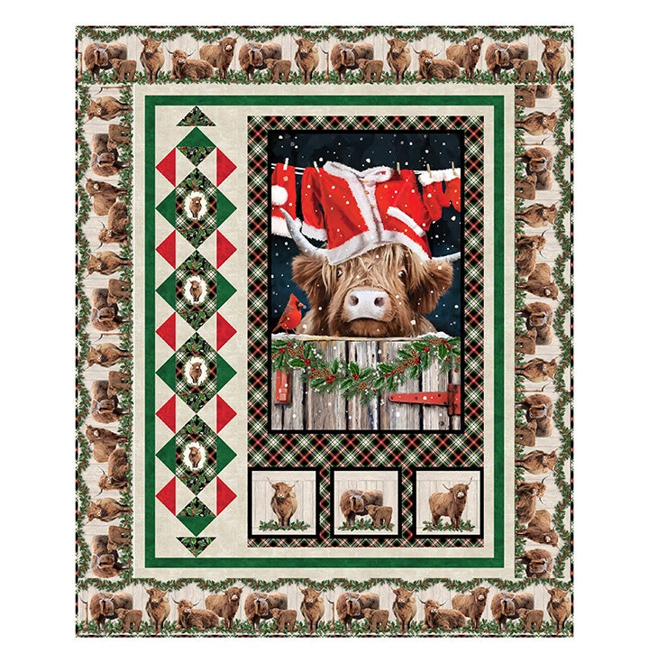 【屋外未使用品】Highland Designs TOP QUILT Quilt Kit Top A Highland Christmas Northcott 48